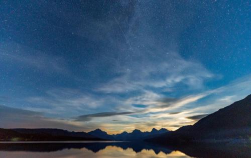 Sunset and Milky Way.  Glacier National Park, Montana.
